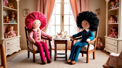 two rag dolls sitting in chairs 16:9