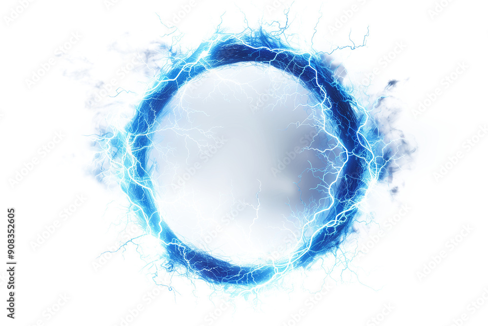 Round frame of shining blue electric lightning isolated on transparent ...