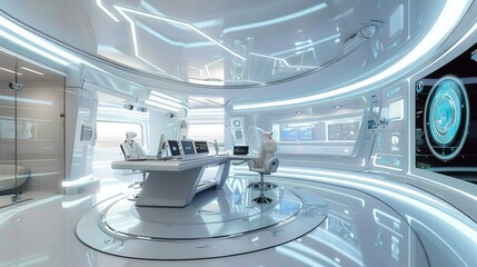 Office environment with futuristic décor and tech integration