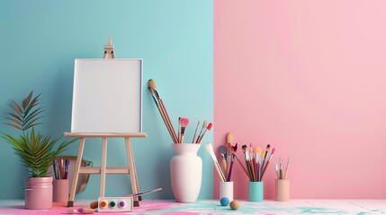 Poster - A blank canvas on an easel in a studio setting.