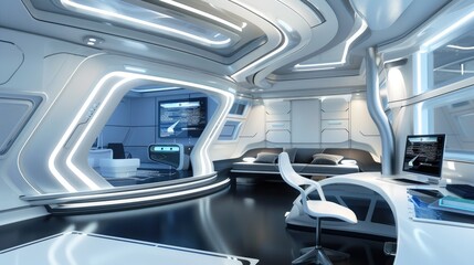 Wall Mural - Office environment with futuristic décor and tech integration