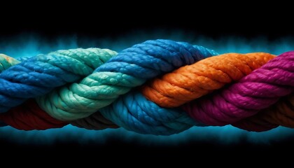 Team rope diverse strength connect partnership together teamwork unity communicate support. Strong diverse network rope team concept integrate braid color background cooperation empower power.