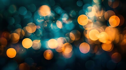 Poster - Abstract bokeh background with round lights in orange and blue.