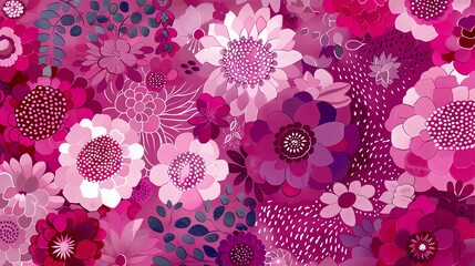 Wall Mural - A colorful floral pattern with pink and purple flowers.