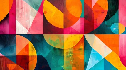 Sticker - Abstract geometric art using squares and circles in bold colors.