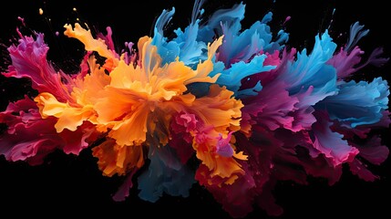 Wall Mural - Abstract explosion of colors in paint splashes, isolated on white. Mixed liquid vivid flow, curved dynamic fluid for creative background - Generative AI  