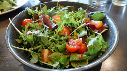 Poster - A bowl of salad with mixed greens and cherry tomatoes.