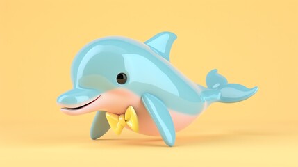 Poster - A cute cartoon dolphin wearing a yellow bow tie.