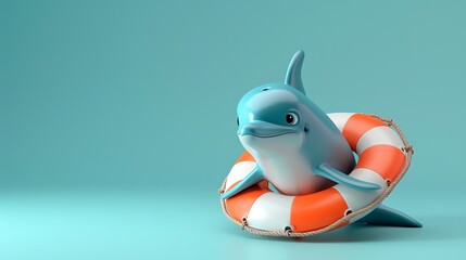 Sticker - A cartoon dolphin in a life ring.