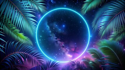 Wall Mural - Celestial Palm Ring: A Cosmic Embrace in the Tropics  AI Generated