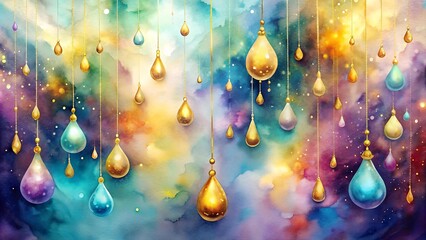 Wall Mural - Ethereal Bloom: A Watercolor Symphony of Gold and Color  Generative AI