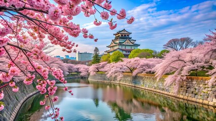 Canvas Print - A Symphony of Pink and White: The Okawa River in Full Bloom  Generative AI