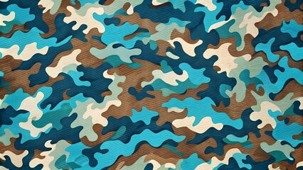 Poster - Abstract Camouflage: A Symphony of Blues and Greens  AI generated