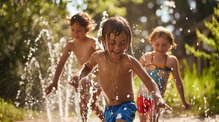 Poster - A group of children are playing in water.