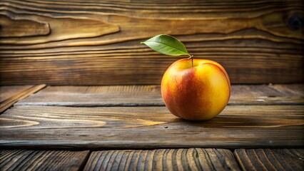 Sticker - Golden Peach on a Rustic Wooden Plank, A Touch of Country Charm  Generative AI