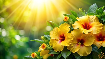 Sticker - Golden Hour Hibiscus Bouquet: A Sun-Kissed Tropical Oasis  AI Generated