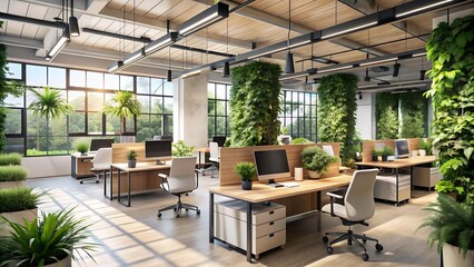 Canvas Print - The Immersive Oasis: An Open Plan Office with Biophilic Design and AI-Powered Sensory Experiences  Generative AI