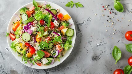 Sticker - A bowl of quinoa salad with vegetables.