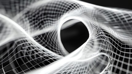 Wall Mural - an abstract white grid pattern with a black background.