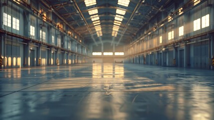 Poster - Clean and empty industrial hall in detail for supporting poles : Generative AI