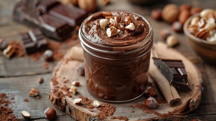 Poster - Chocolate paste with nuts in a jar Dessert Vegetarian food : Generative AI