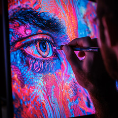 art painting eye colorful neon drawing digital hand vibrant psychedelic artist close-up detail abstract bright creative modern texture 