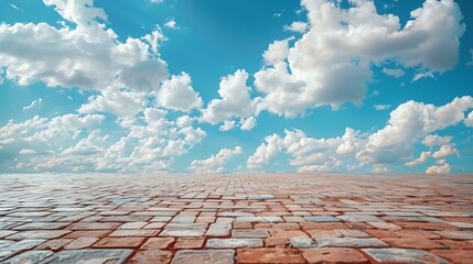 Poster - Empty brick floor and sky clouds background : Generative AI
