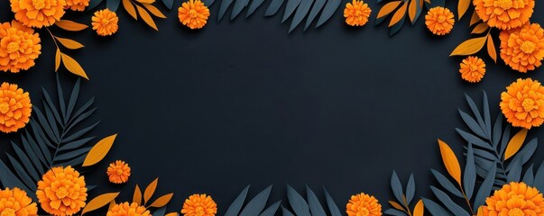 Day of the Dead background, marigold borders, flat design illustration