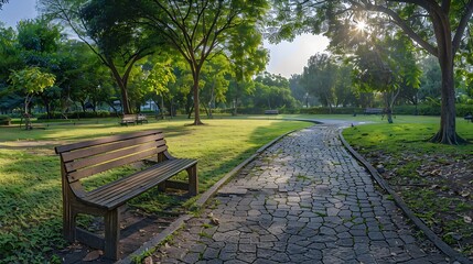Poster - Panorama public park with clipping path : Generative AI