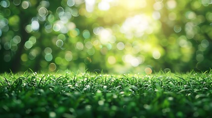 Poster - Blurred photogreen tree background View of the wild grass lawn Light sky : Generative AI