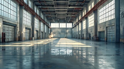 Poster - Clean and empty industrial hall in detail for supporting poles : Generative AI