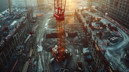 Aufkleber - Construction crane working on large construction site : Generative AI