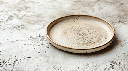 Poster - Empty round ceramic plate on a light texture background Kitchen utensils : Generative AI