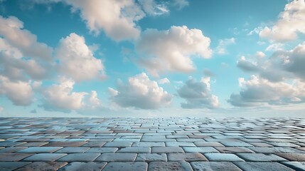 Poster - Empty brick floor and sky clouds background : Generative AI