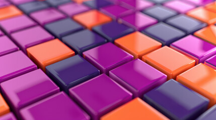 Wall Mural - vibrant abstract background of glossy purple and orange cubes arranged in a geometric pattern, creat