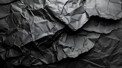 Poster - Empty crumpled wet black paper blank texture copy space wall horizontal background : Generative AI