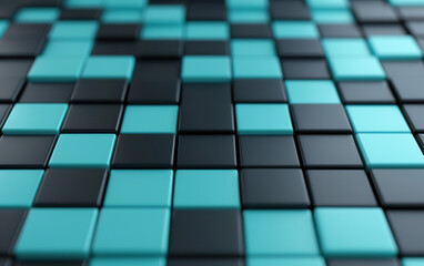 Wall Mural - dynamic close-up of a tiled pattern in shades of teal and black, creating a modern, abstract, and ge