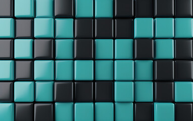 Wall Mural - pattern of glossy black and teal cubes creating a modern, abstract geometric background. high-resolu