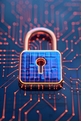 Wall Mural - digital padlock on circuit board background, symbolizing cybersecurity, data protection, and secure 