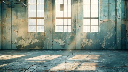 Poster - Empty warehouse room with Grungy stucco concrete wall floor room as background corner of old grunge interior Abstract architecture background : Generative AI
