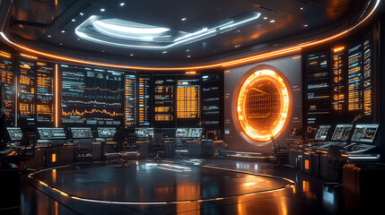 Wall Mural - a futuristic room with a large glowing circle in the center