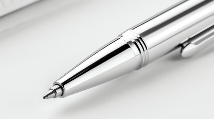 Wall Mural - A close up of a silver pen on a white surface.