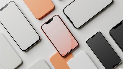 Poster - flat rays collection of smartphone mockup blank screen isolated with clipping path on white background : Generative AI