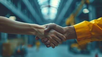 Aufkleber - Construction workers architects and engineers shake hands while working for teamwork and cooperation after completing an agreement in an office facility successful cooperation concept : Generative AI