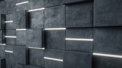 Wall Mural - modern abstract concrete wall with embedded strip lighting, showcasing a stylish and geometric archi