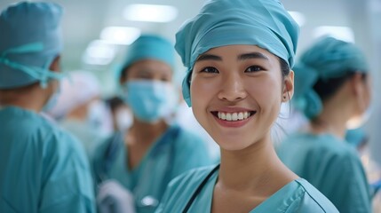 Smile portrait and hospital doctors people or surgeon team for healthcare help services or medical collaboration Medicine health professional clinic group solidarity or staff nurses fo : Generative AI