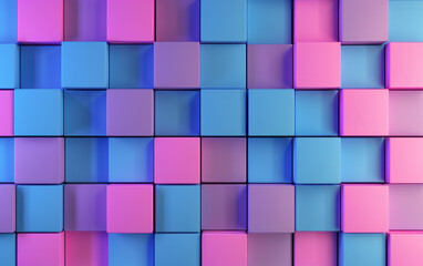 Wall Mural - colorful abstract pattern of blue, pink, and purple cubes arranged in a geometric, three-dimensional
