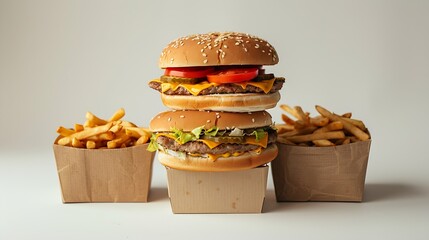 Poster - Stack of fast food Boxes on white Background : Generative AI