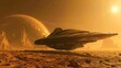 © Galib - A large spaceship lands on an alien planet, with a large, red planet in the background.