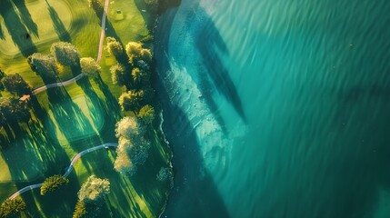 Wall Mural - Aerial View of Golf Course Meeting the Sea